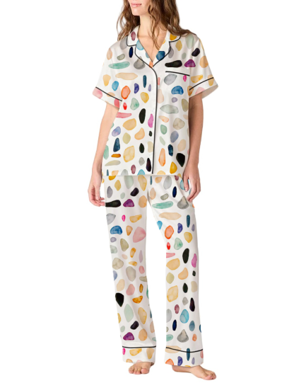 Ocean Pebbles Silky Satin Pajama Pants Set For Women