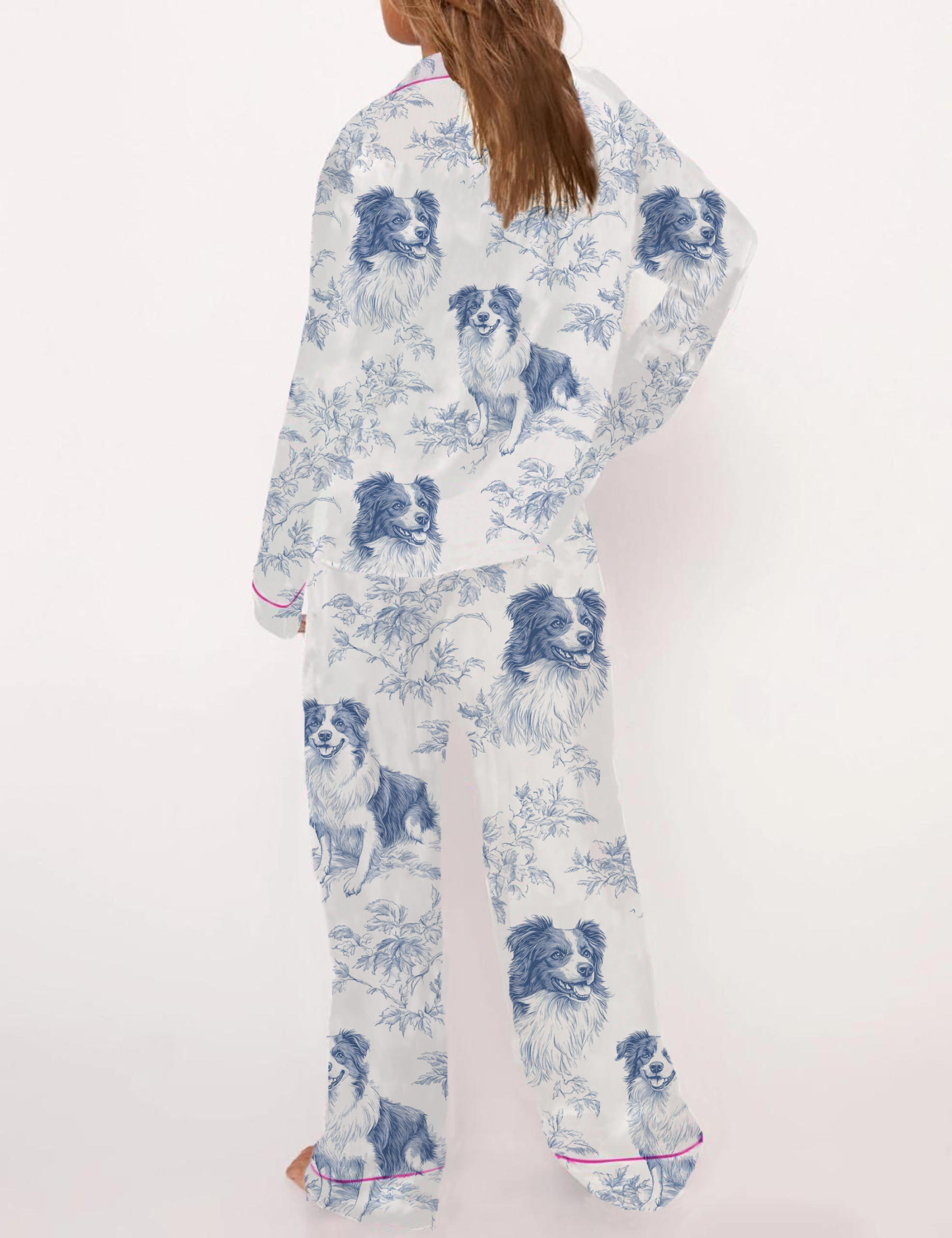 Border Collie Silky Satin Pajama Short Set For Women