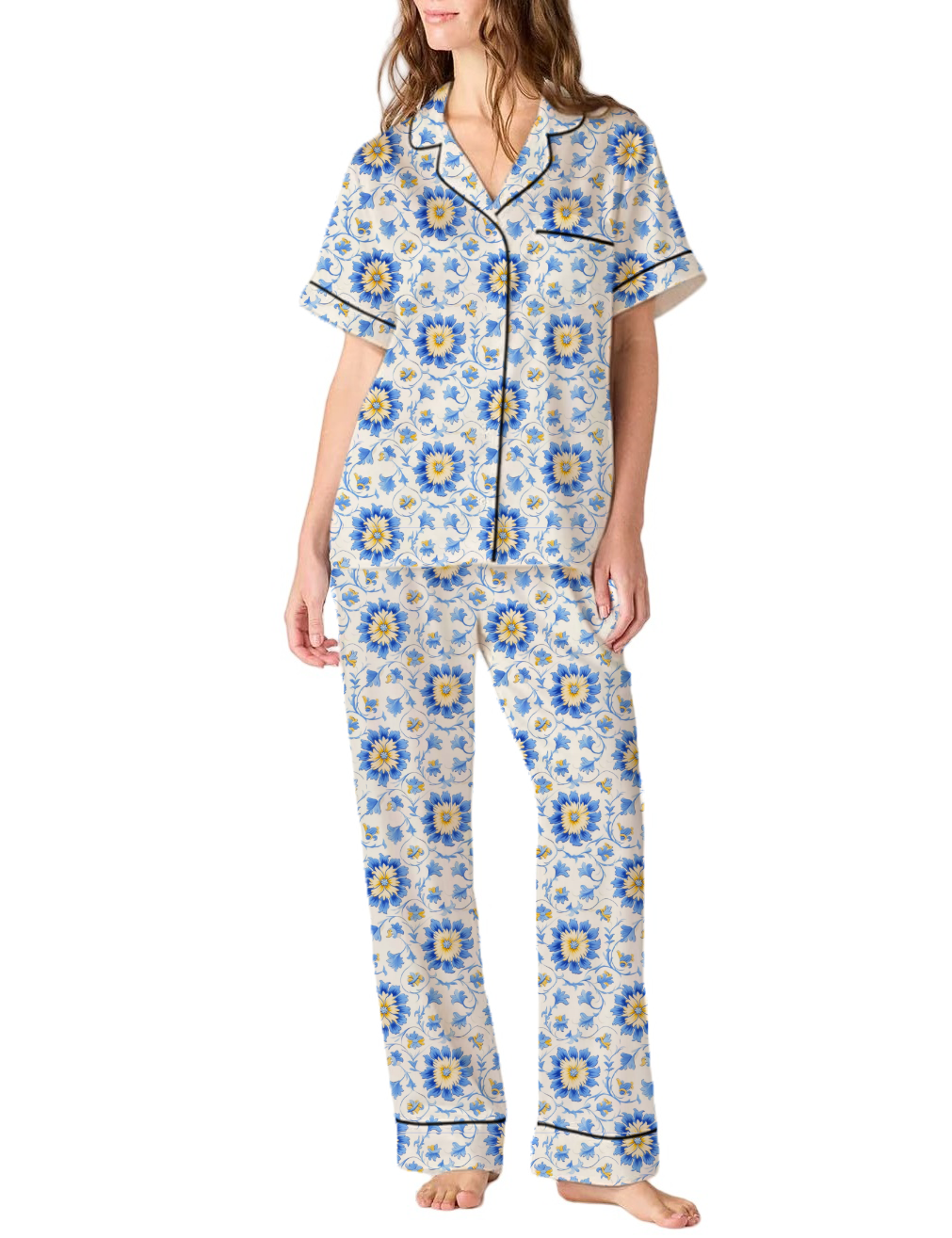 Mughal Style Pattern Silky Satin Pajama Pants Set For Women