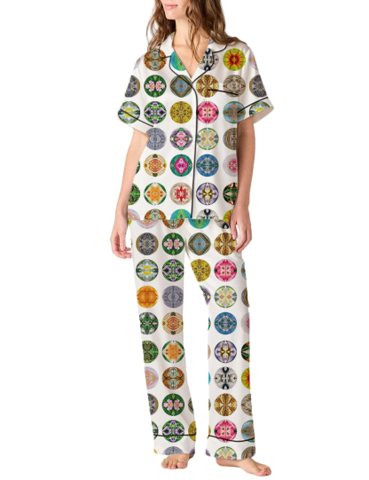 Mandalas Card Silky Satin Pajama Pants Set For Women