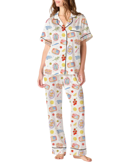 Cute Sardines Silky Satin Pajama Pants Set For Women