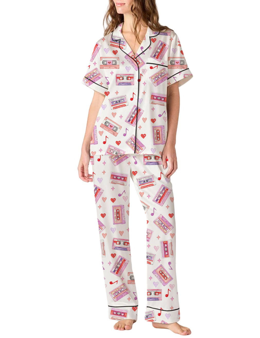 Valentine's Mixtapes Silky Satin Pajama Pants Set For Women