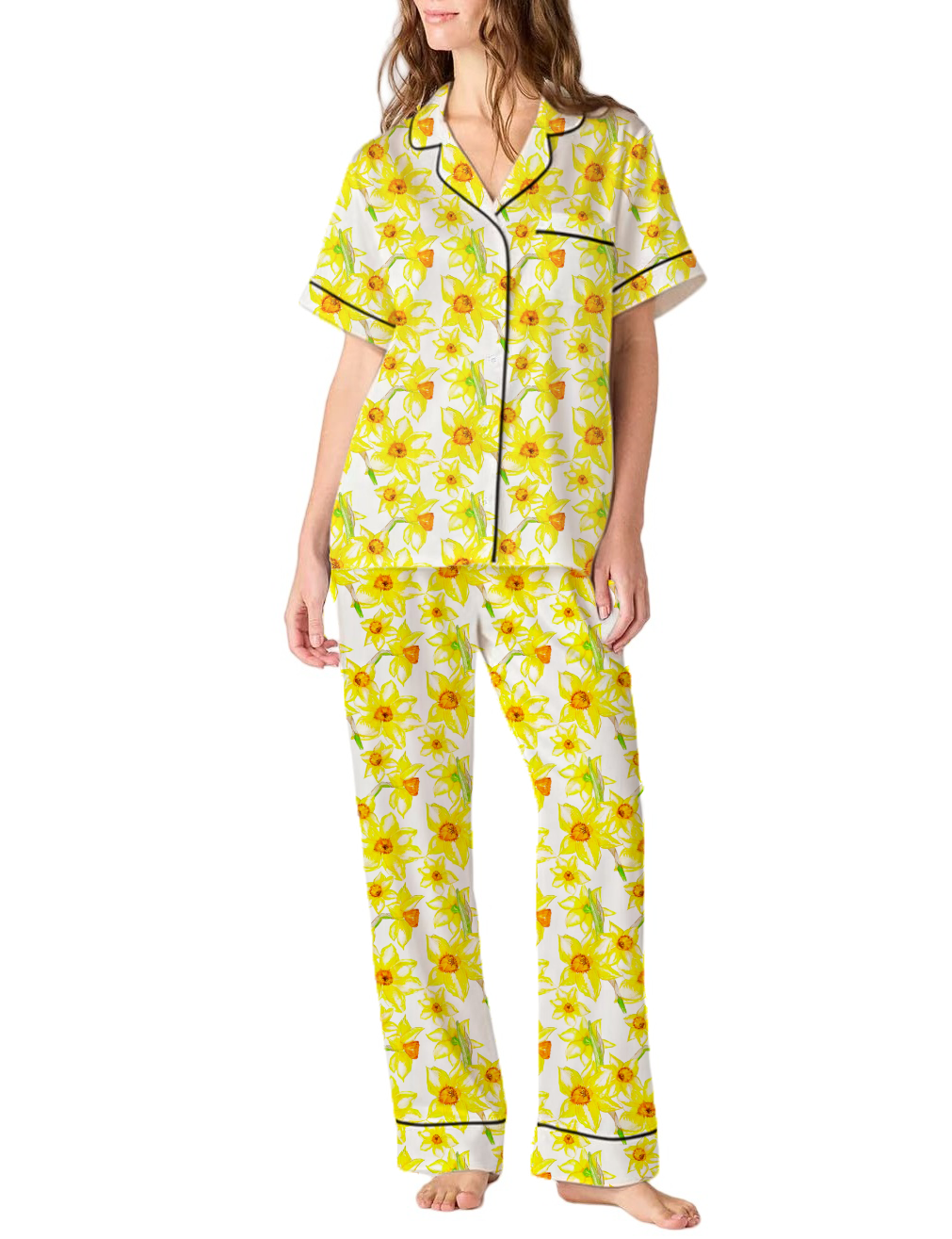 Daffodil Silky Satin Pajama Pants Set For Women