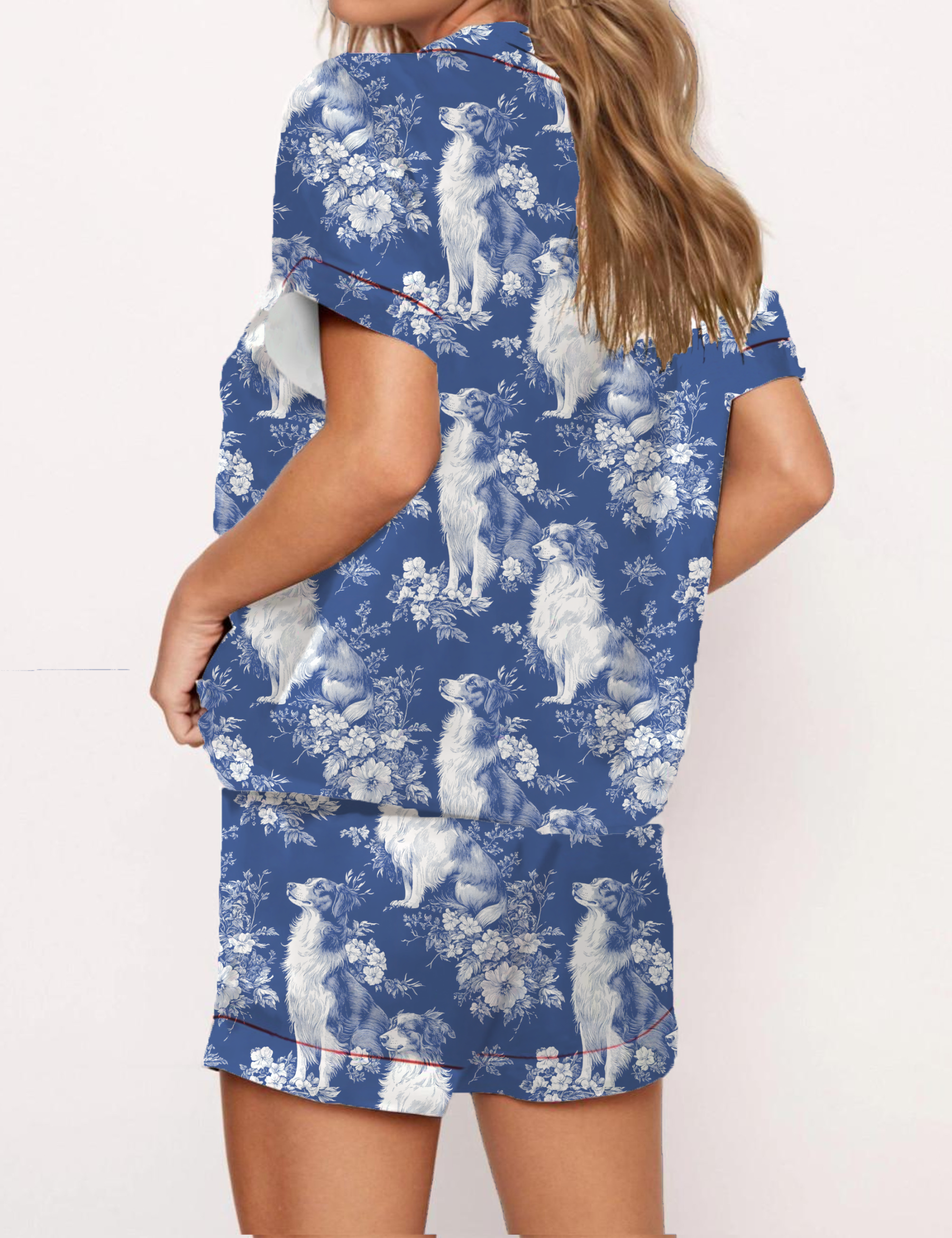Border Collie Silky Satin Pajama Short Set For Women