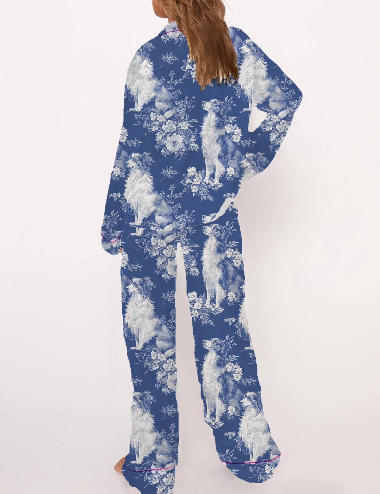 Border Collie Silky Satin Pajama Short Set For Women