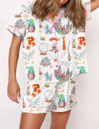 Magic School Silky Satin Pajama Short Set For Women