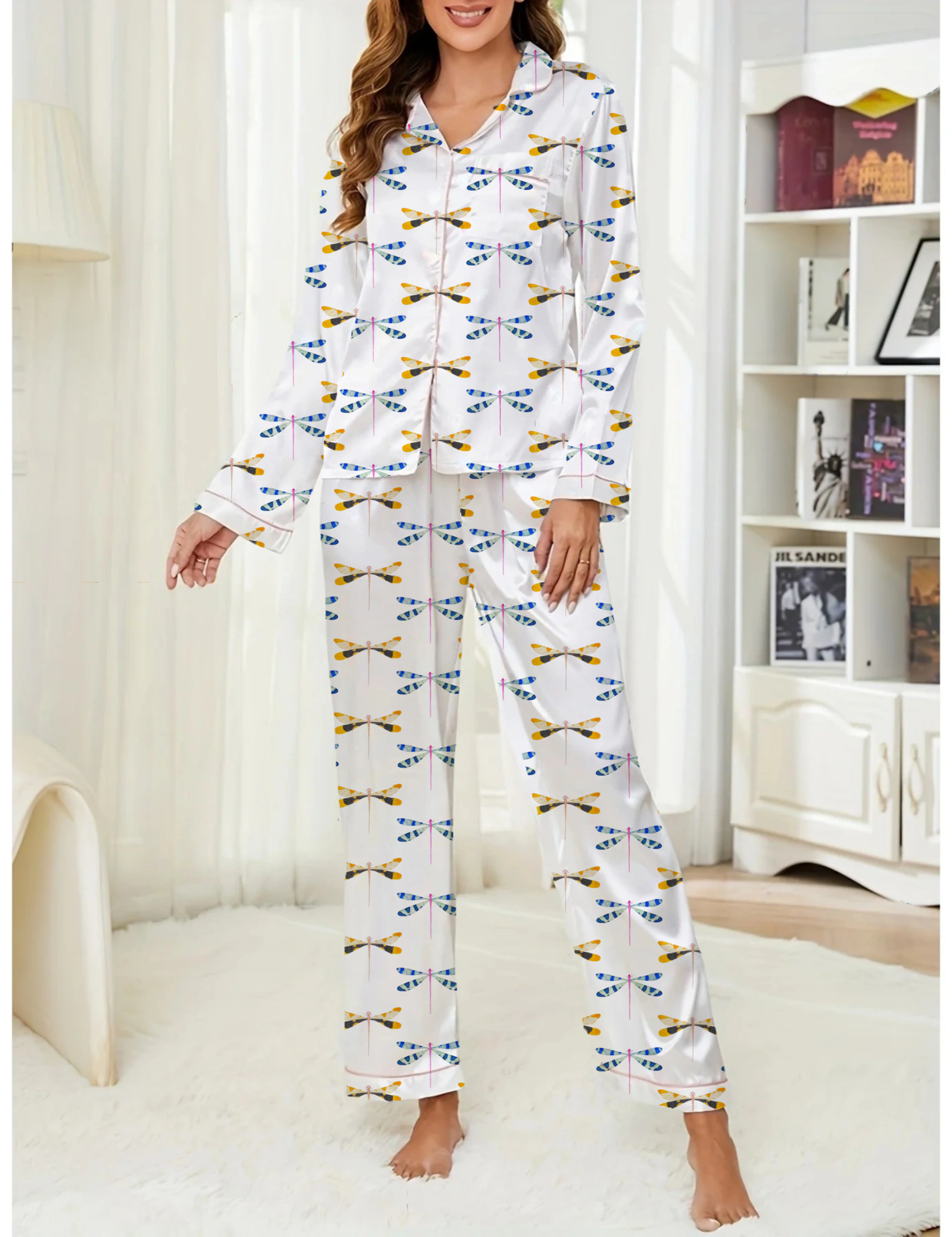 Dragonfly Silky Satin Pajama Long Set