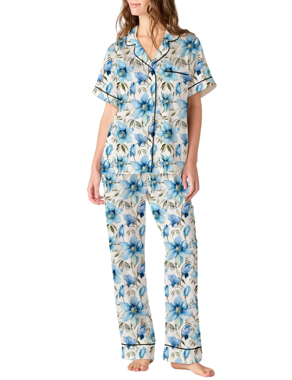 Colorado State Flower Rocky Mountain Columbine Silky Satin Pajama Pants Set For Women