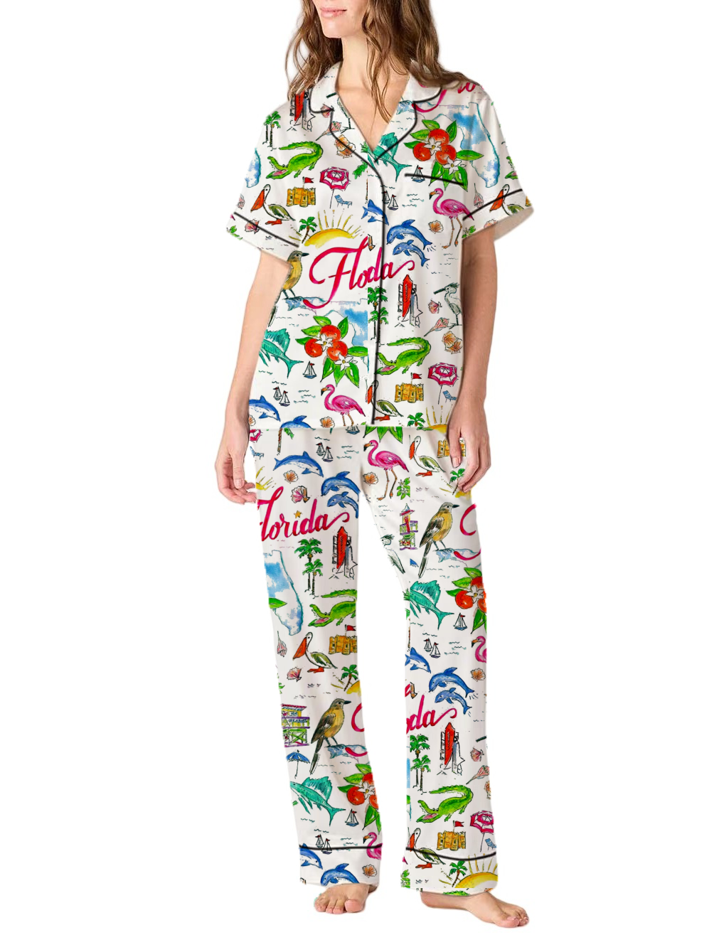 Florida State Theme Silky Satin Pajama Pants Set For Women