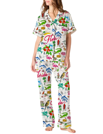 Florida State Theme Silky Satin Pajama Pants Set For Women
