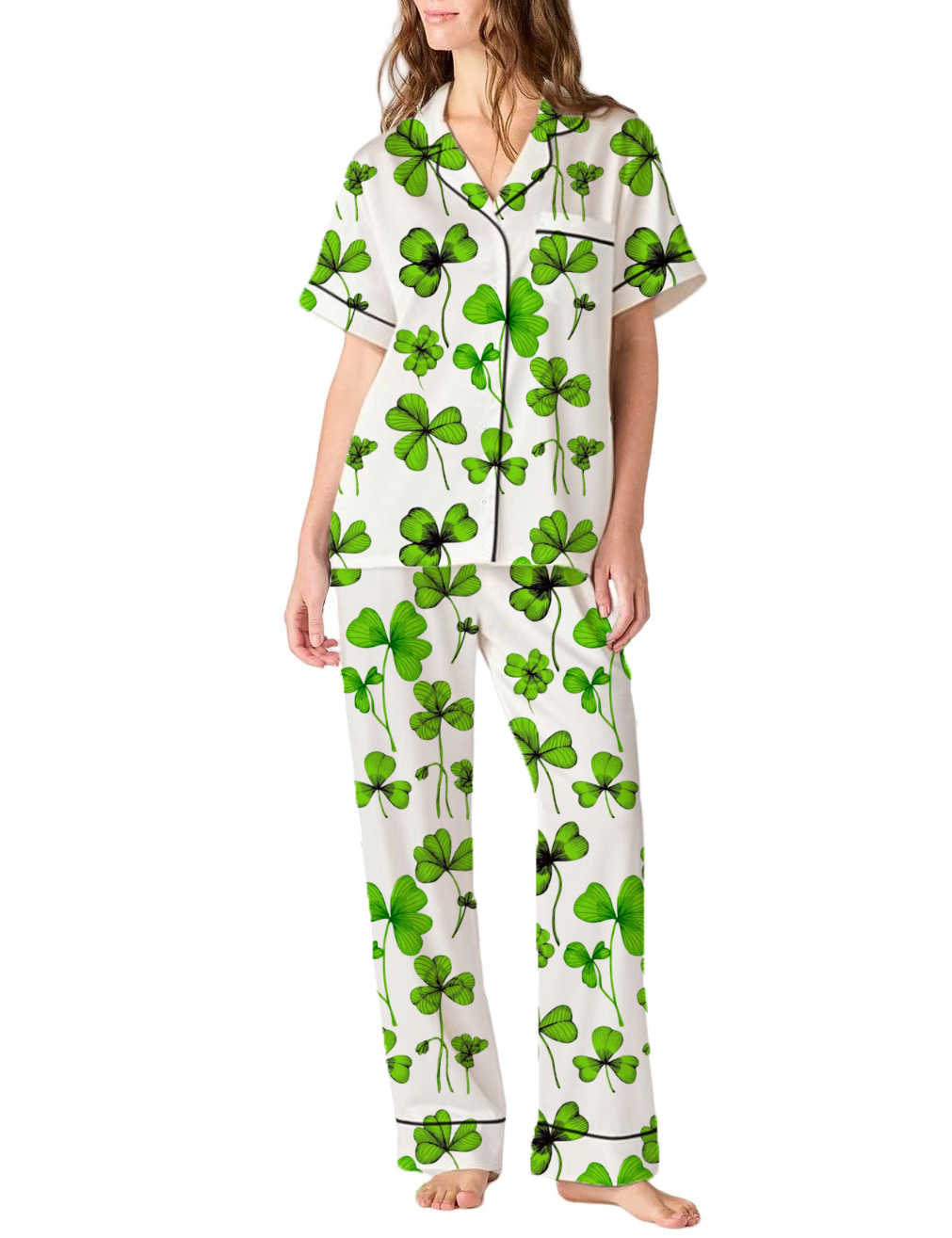 Ireland National Flower Silky Satin Pajama Pants Set For Women