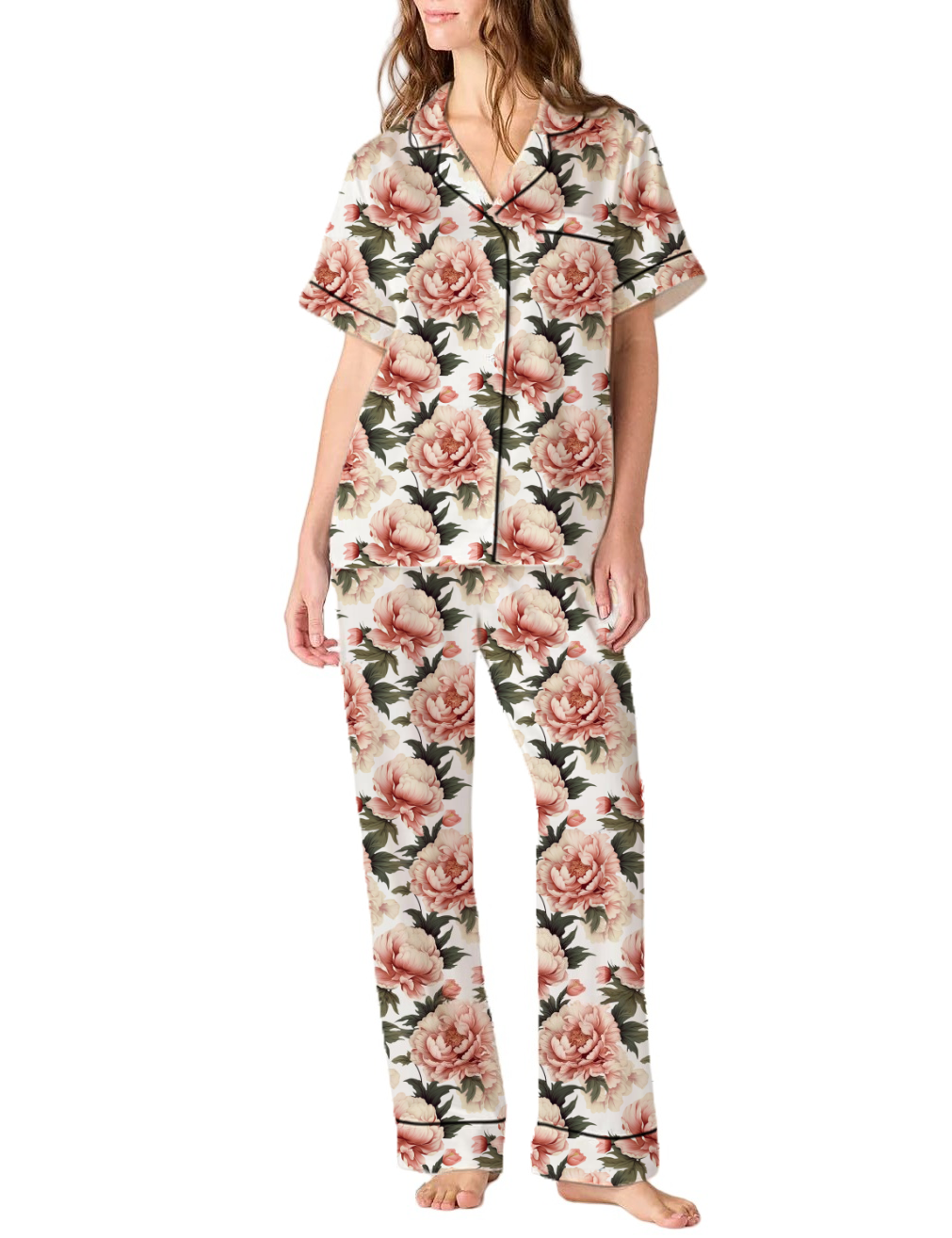 Indiana State Flower Peony Silky Satin Pajama Pants Set For Women