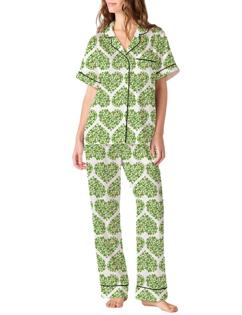 Ireland Shamrock Flower Silky Satin Pajama Pants Set For Women