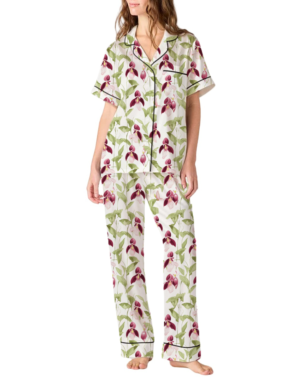 Minnesota State Flower Lady's Slippers Silky Satin Pajama Pants Set For Women
