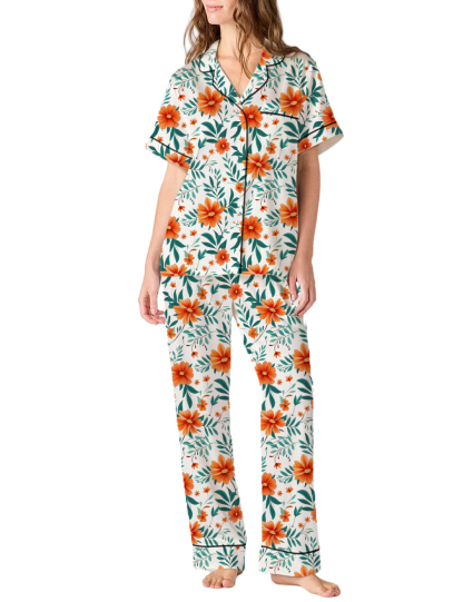 Massachusetts State Flower Mayflower Silky Satin Pajama Pants Set For Women