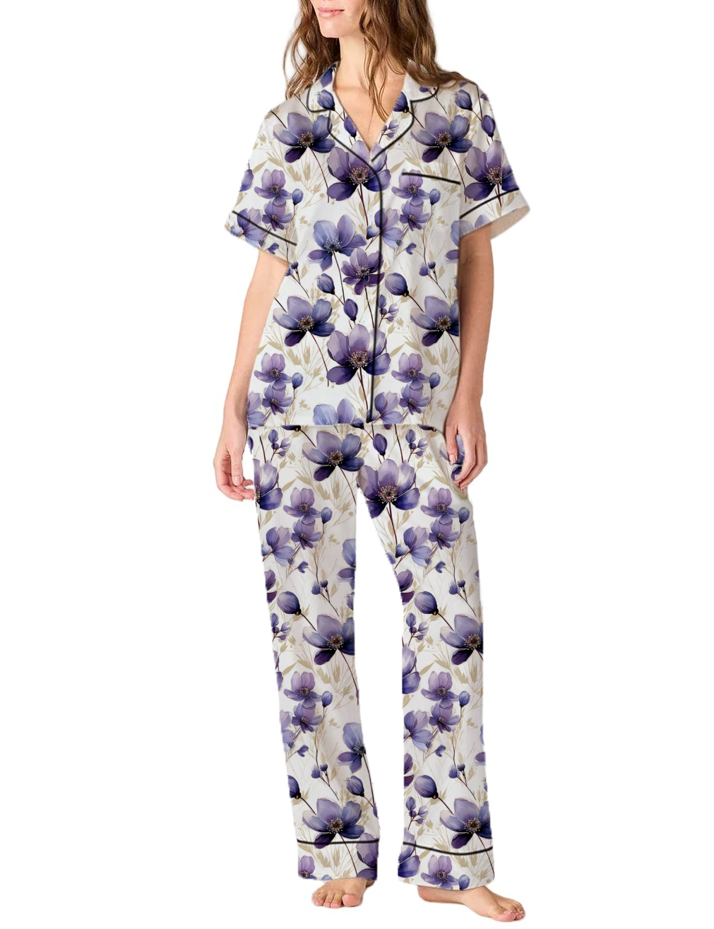 Montana State Flower Bitterroot Silky Satin Pajama Pants Set For Women