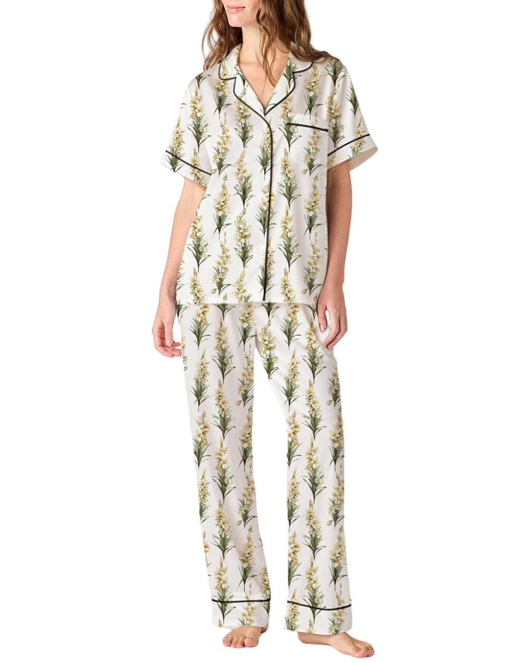 New Mexico State Flower Yucca Silky Satin Pajama Pants Set For Women