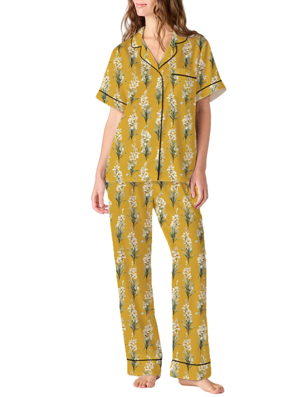 New Mexico State Flower Yucca Silky Satin Pajama Pants Set For Women