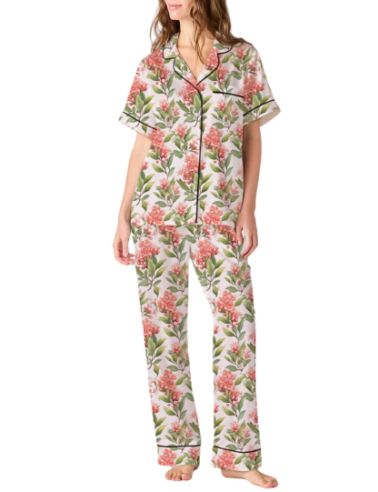 Pennsylvania State Flower Mountain-Laurel Silky Satin Pajama Pants Set For Women
