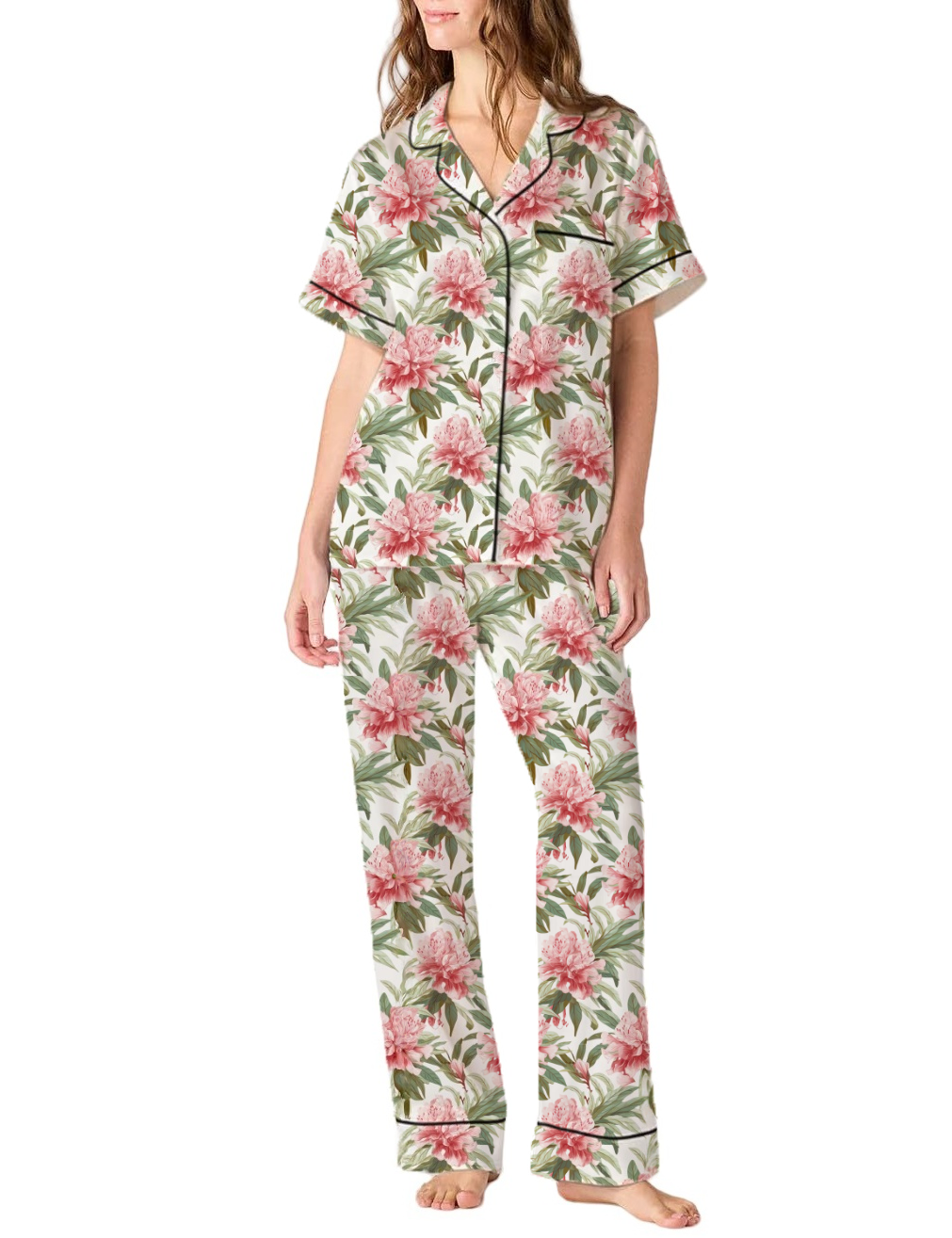 Washington State Flower Coast Rhododendron Silky Satin Pajama Pants Set For Women