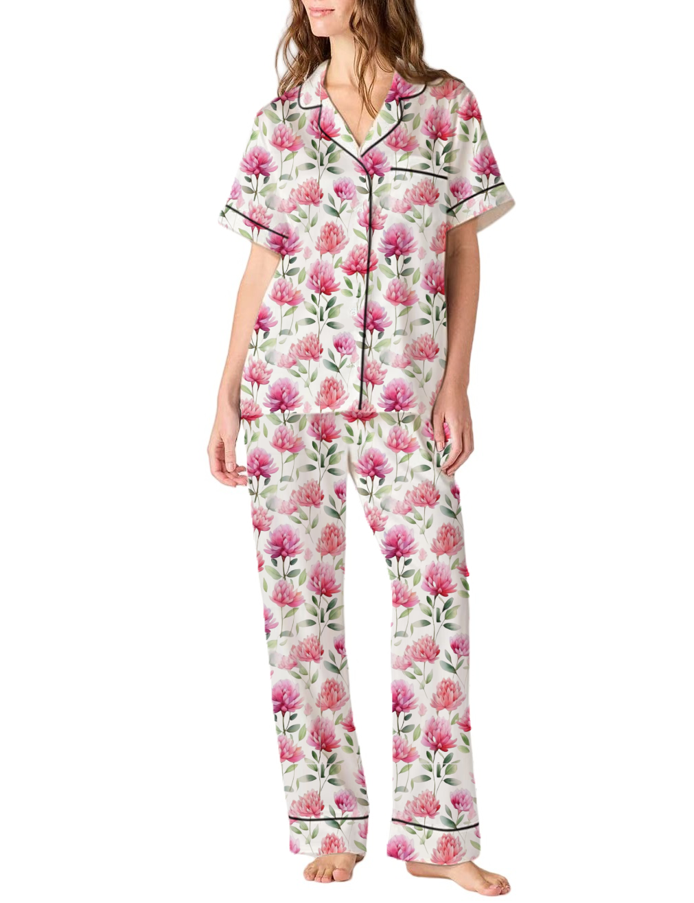 Vermont State Flower Red Clover Silky Satin Pajama Pants Set For Women