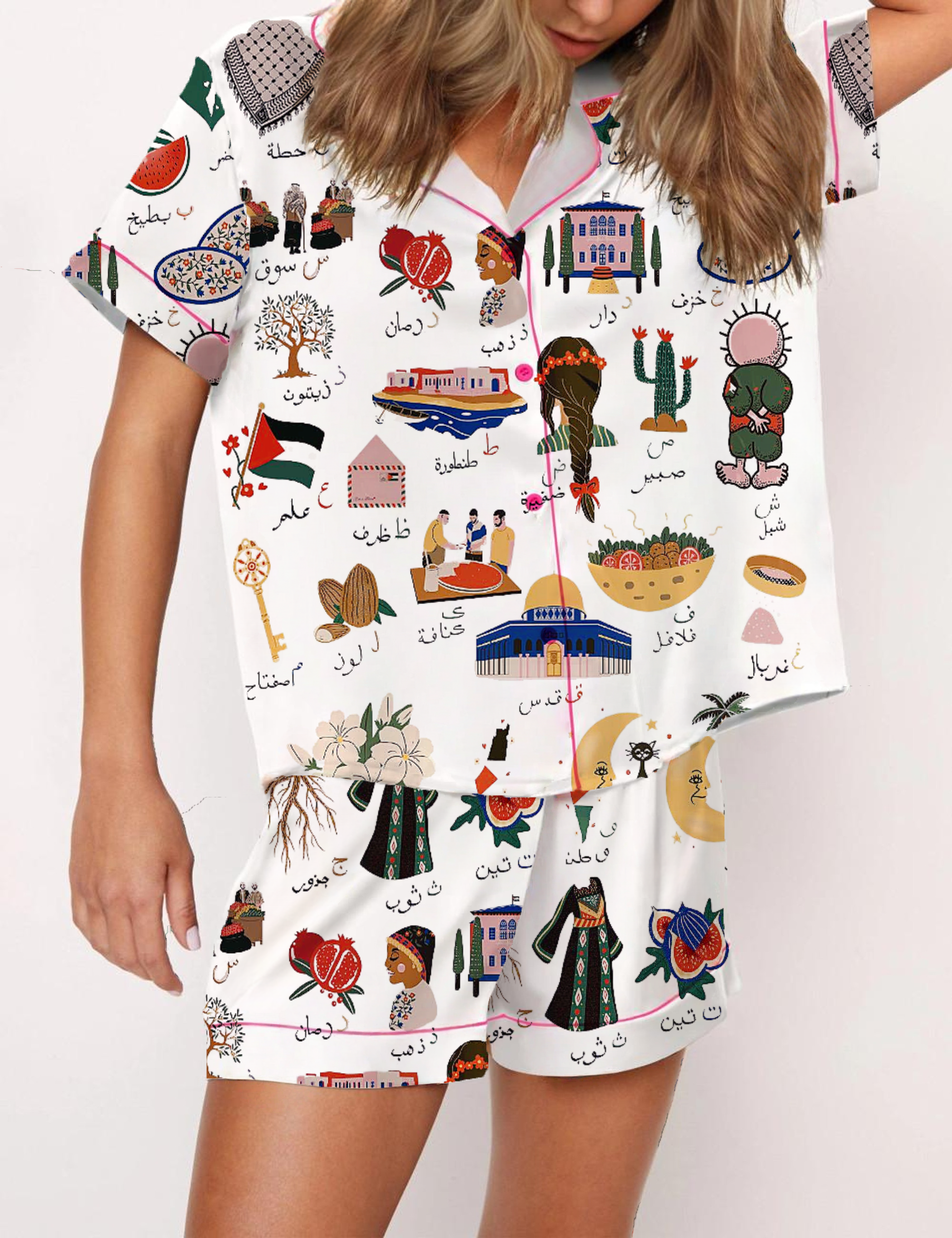 Palestine Silky Satin Pajama Short Set For Women