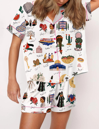 Palestine Silky Satin Pajama Short Set For Women