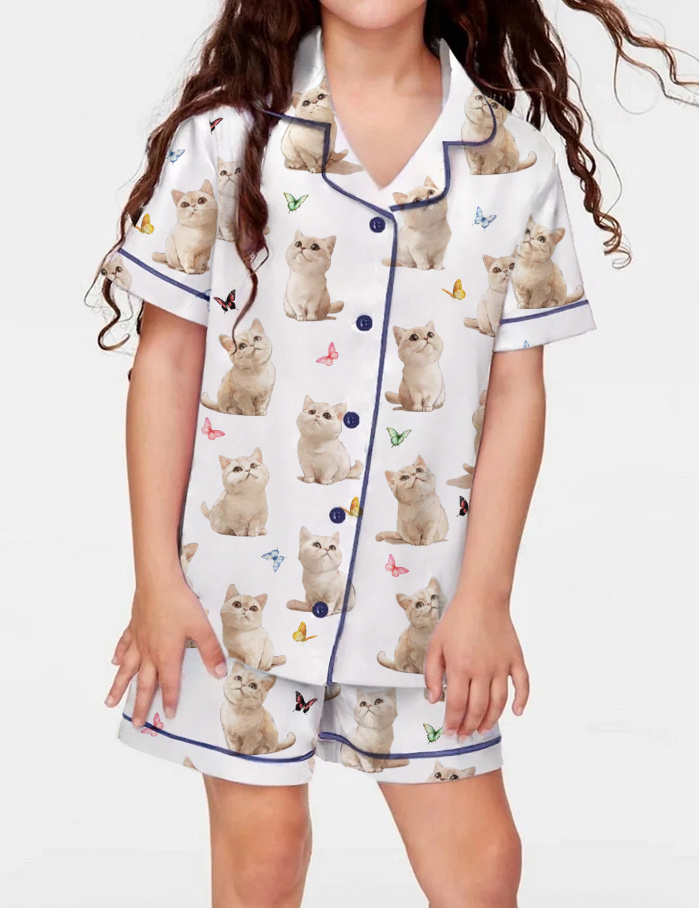 British Shorthair Kid's Short Sleeve  Silky Satin Pajama Set 