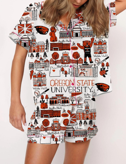 Oregon State University Silky Satin Pajama Short Set For Women