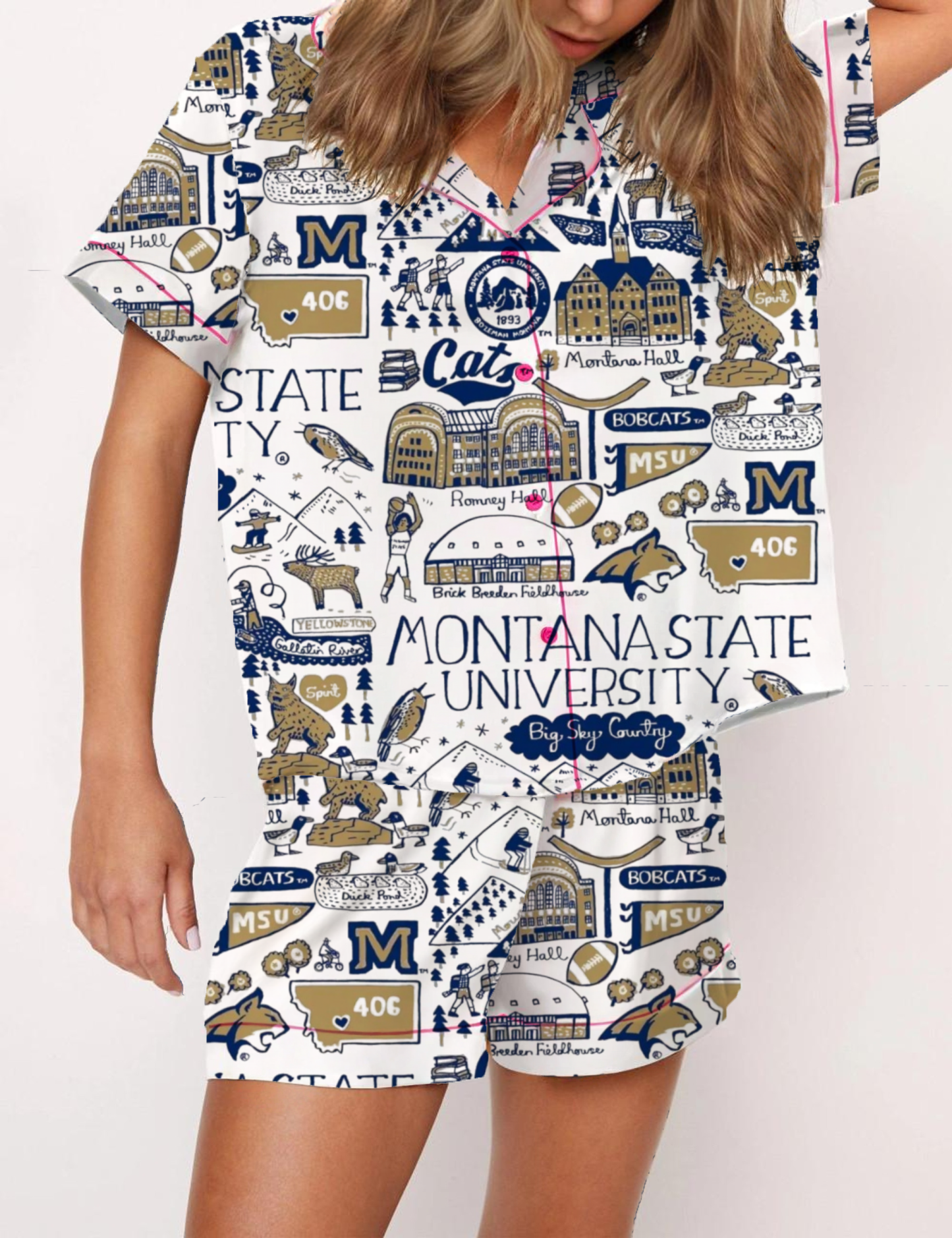 Montana State University Silky Satin Pajama Short Set For Women