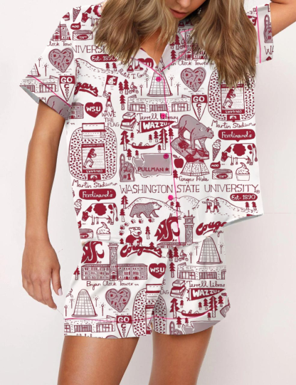 Washington State University Silky Satin Pajama Short Set For Women