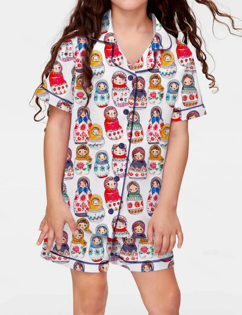 Matryoshka Doll Kid's Short Sleeve  Silky Satin Pajama Set 