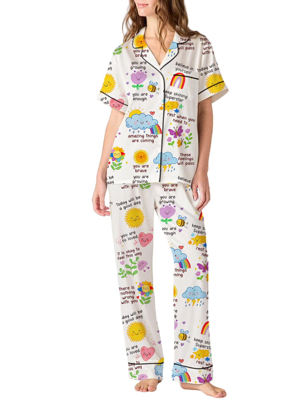 Daily Therapy Positive Affirmations Silky Satin Pajama Pants Set For Women