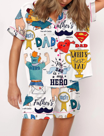 Father‘s Day Silky Satin Pajama Short Set For Women
