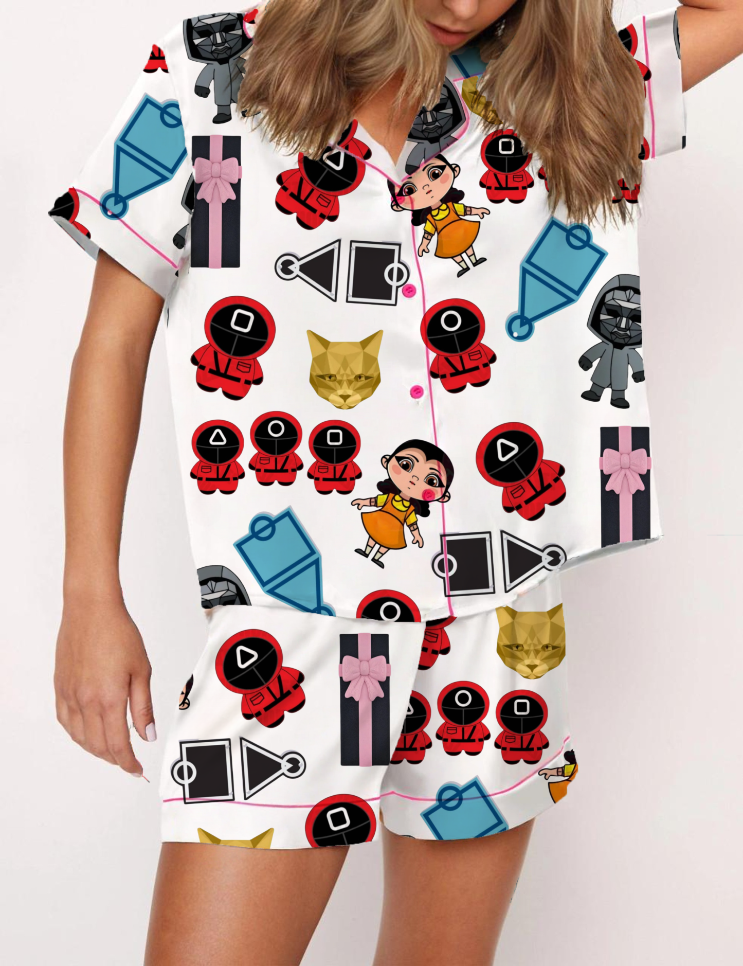 Squid Games Silky Satin Pajama Short Set For Women