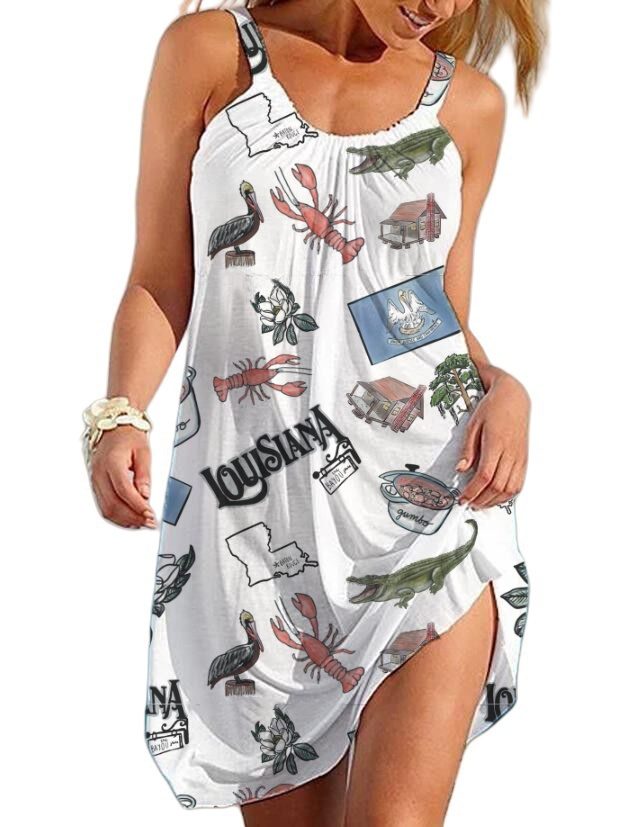 Louisiana Print Strap Beach Dress