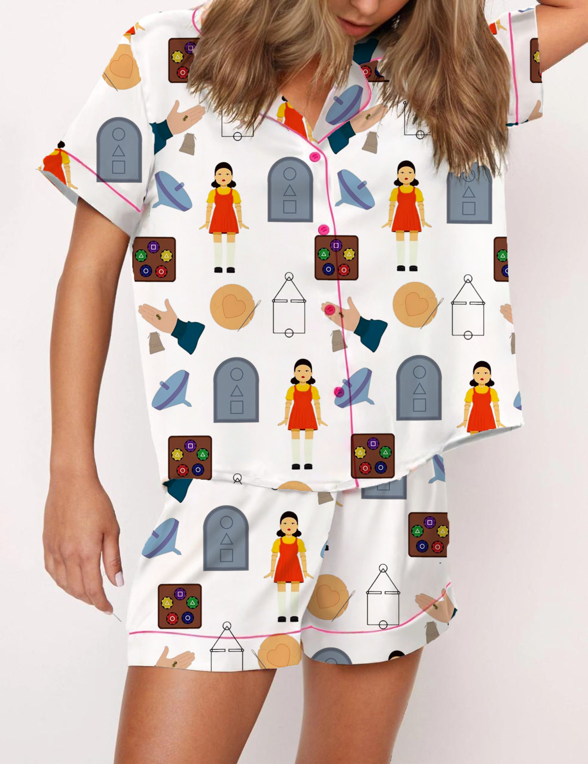 Squid Games Silky Satin Pajama Short Set For Women