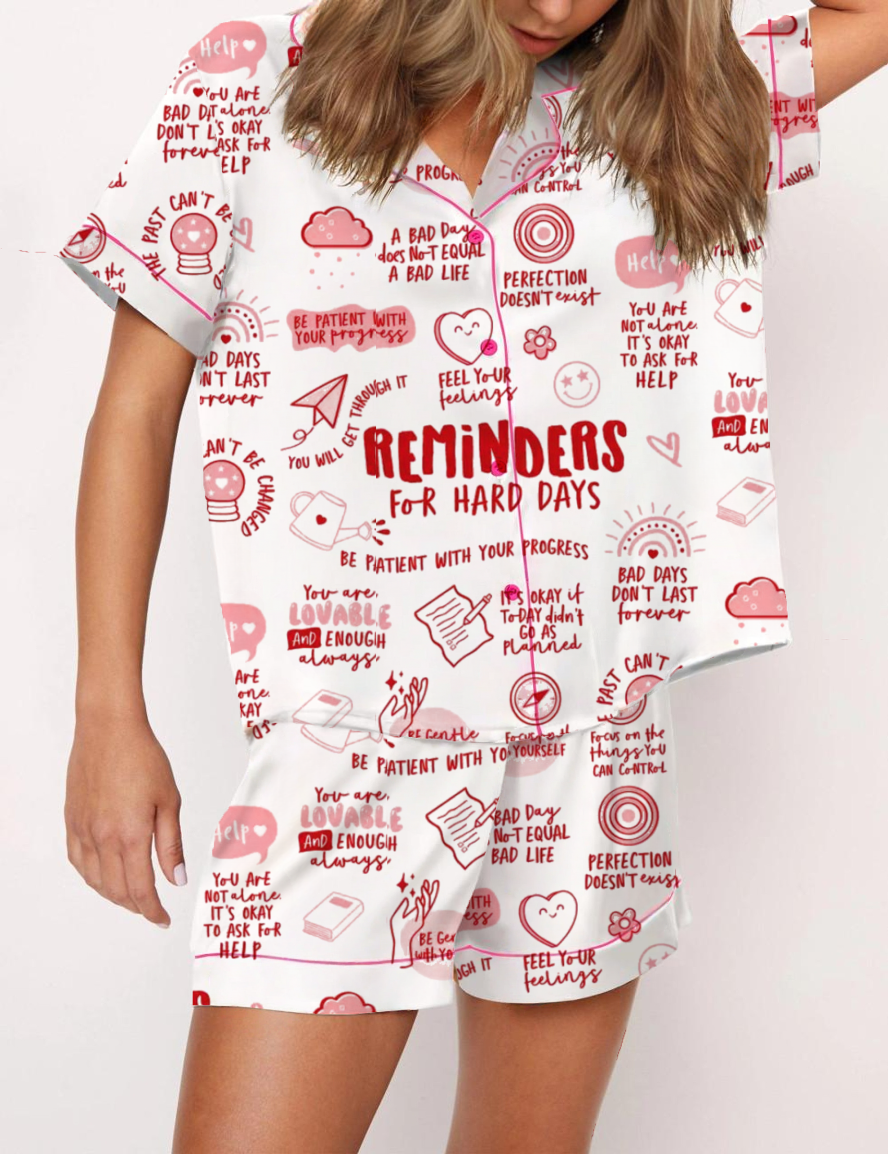 Reminders For Hard Days Silky Satin Pajama Short Set For Women