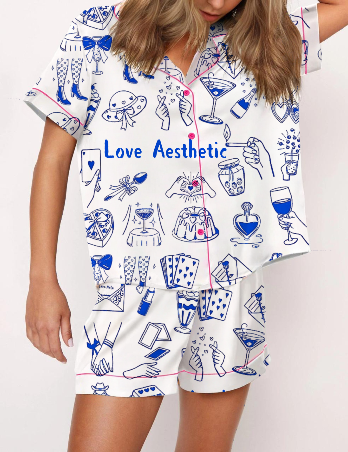 Love Aesthetic Silky Satin Pajama Short Set For Women