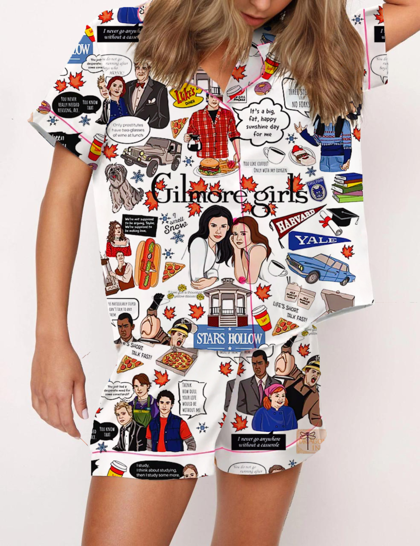 Gilmore Girls Silky Satin Pajama Short Set For Women