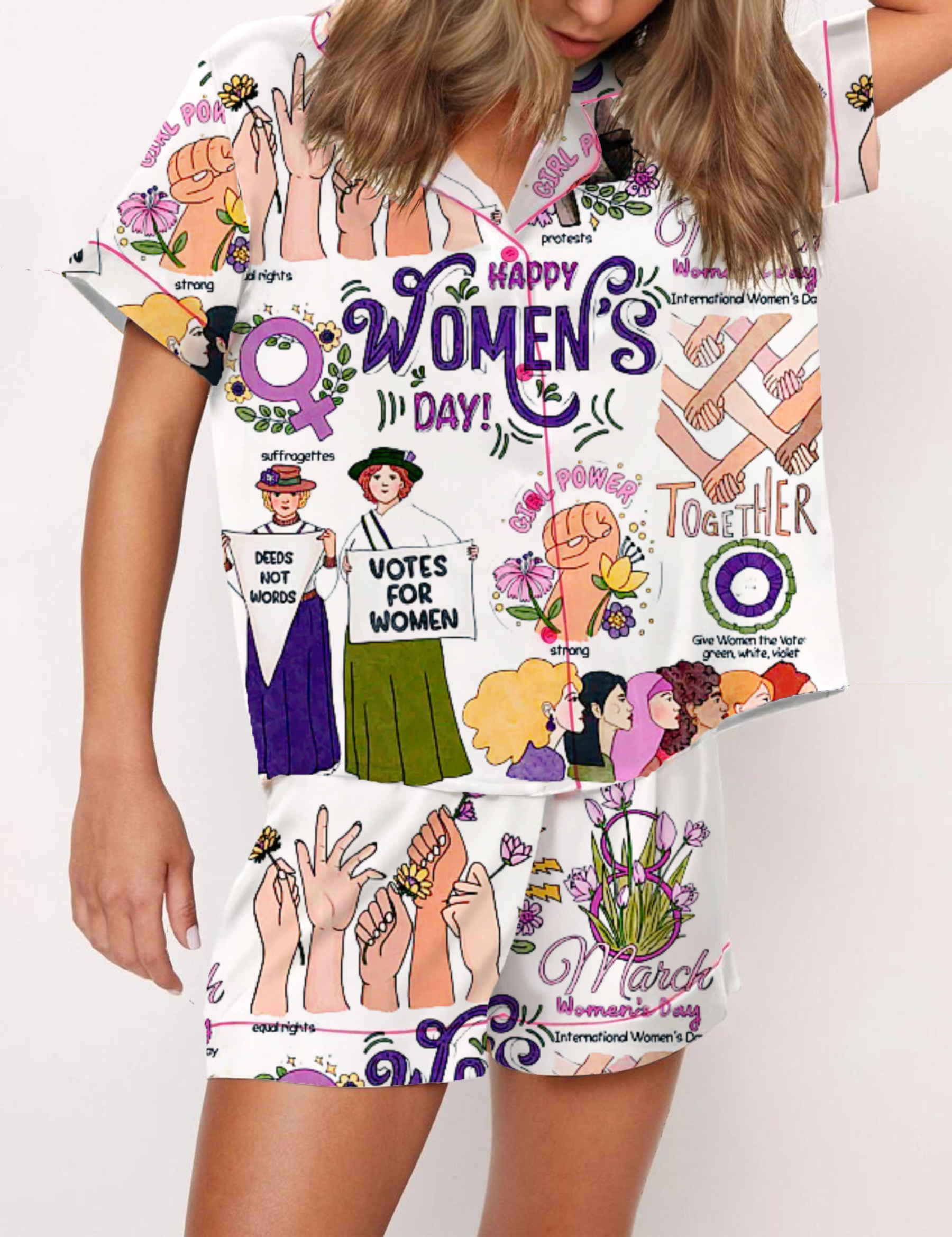 Women‘s Day Silky Satin Pajama Short Set For Women