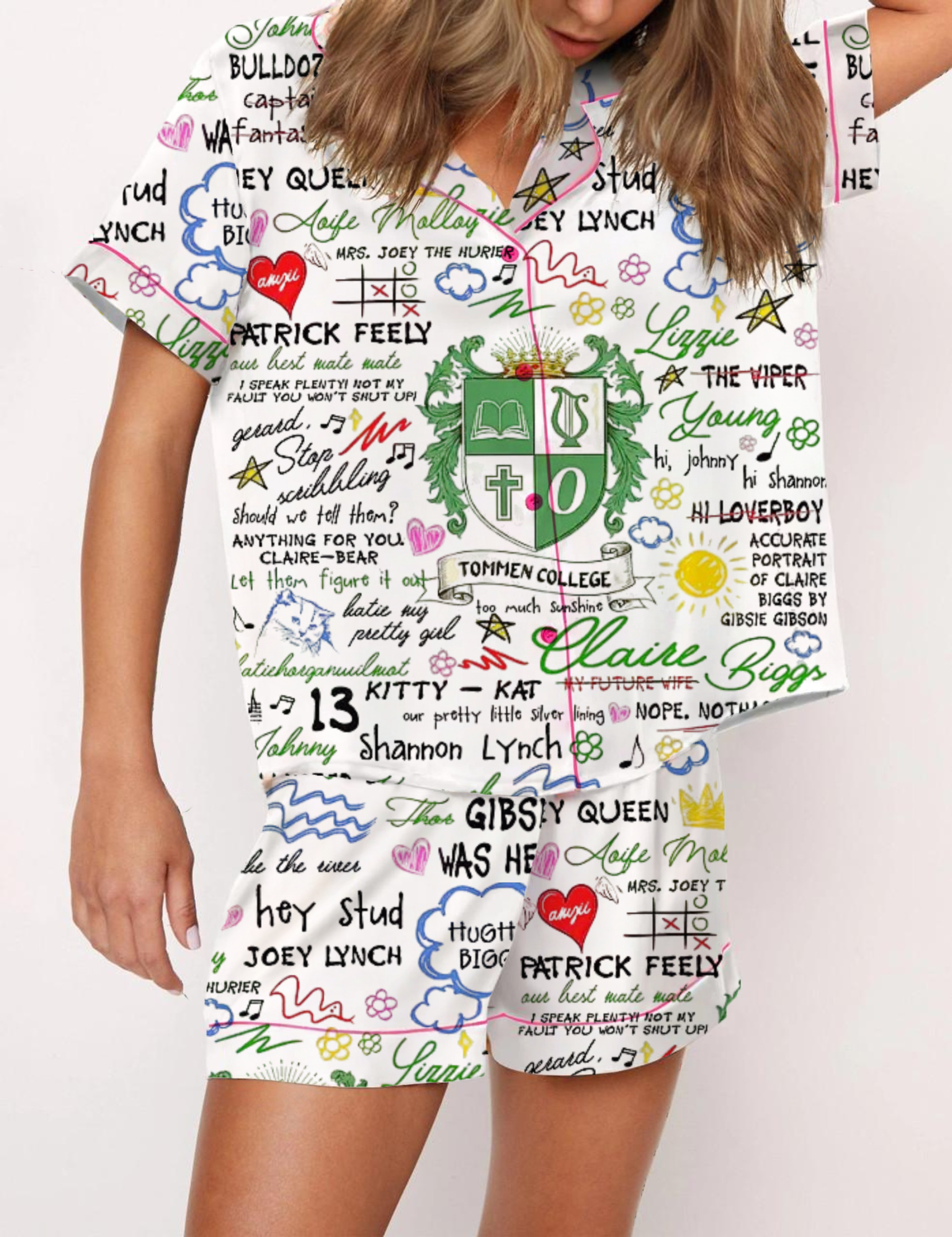 Tommen College Silky Satin Pajama Short Set For Women