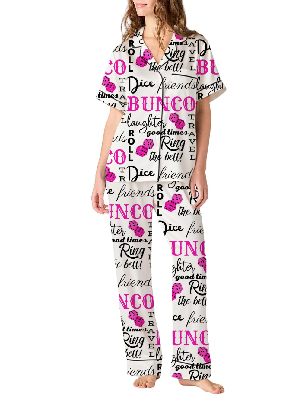 Bunco Dice Game Silky Satin Pajama Pants Set For Women