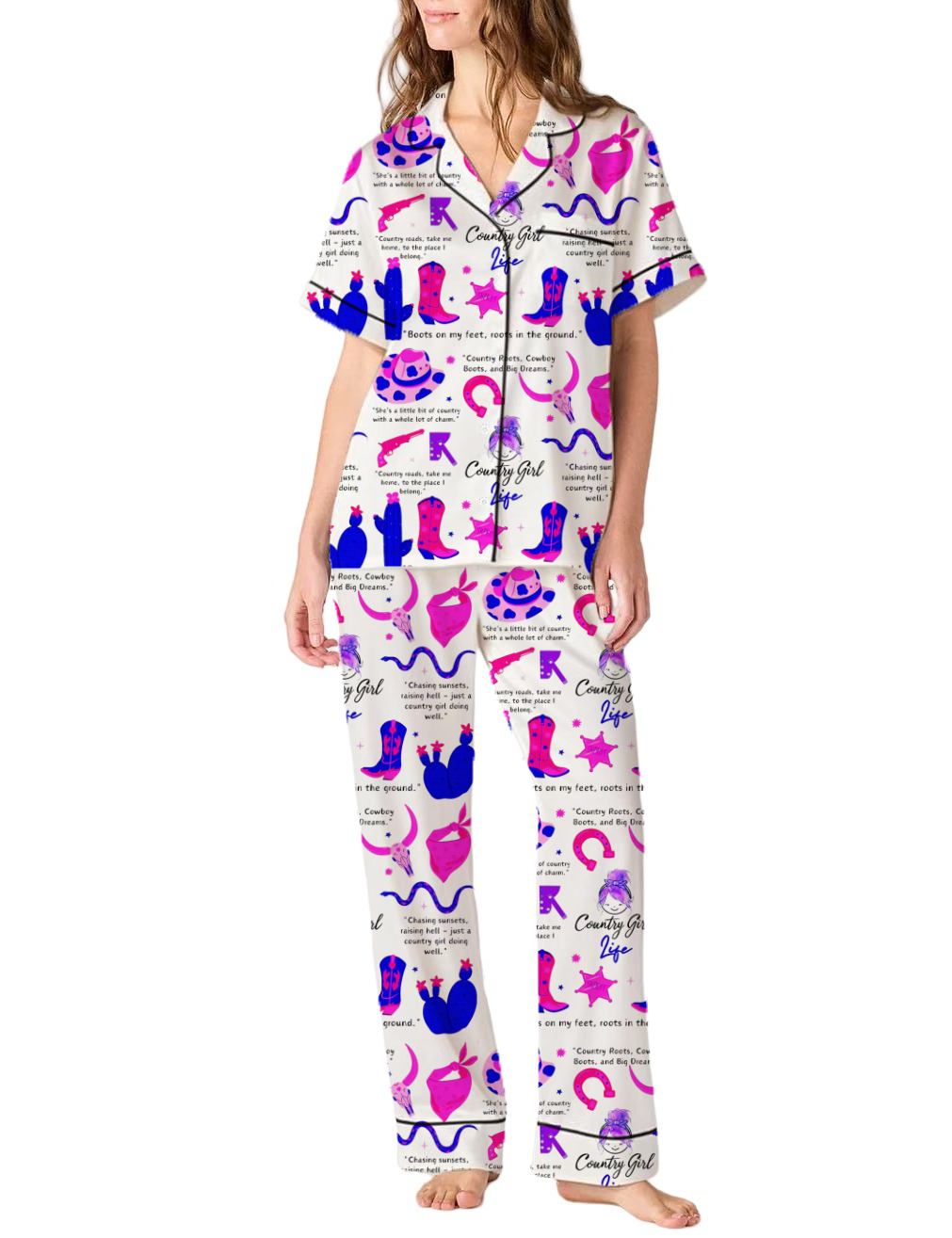 Country Girl Life Silky Satin Pajama Pants Set For Women