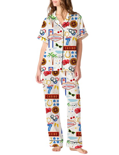 Las Vegas Nevade Silky Satin Pajama Pants Set For Women