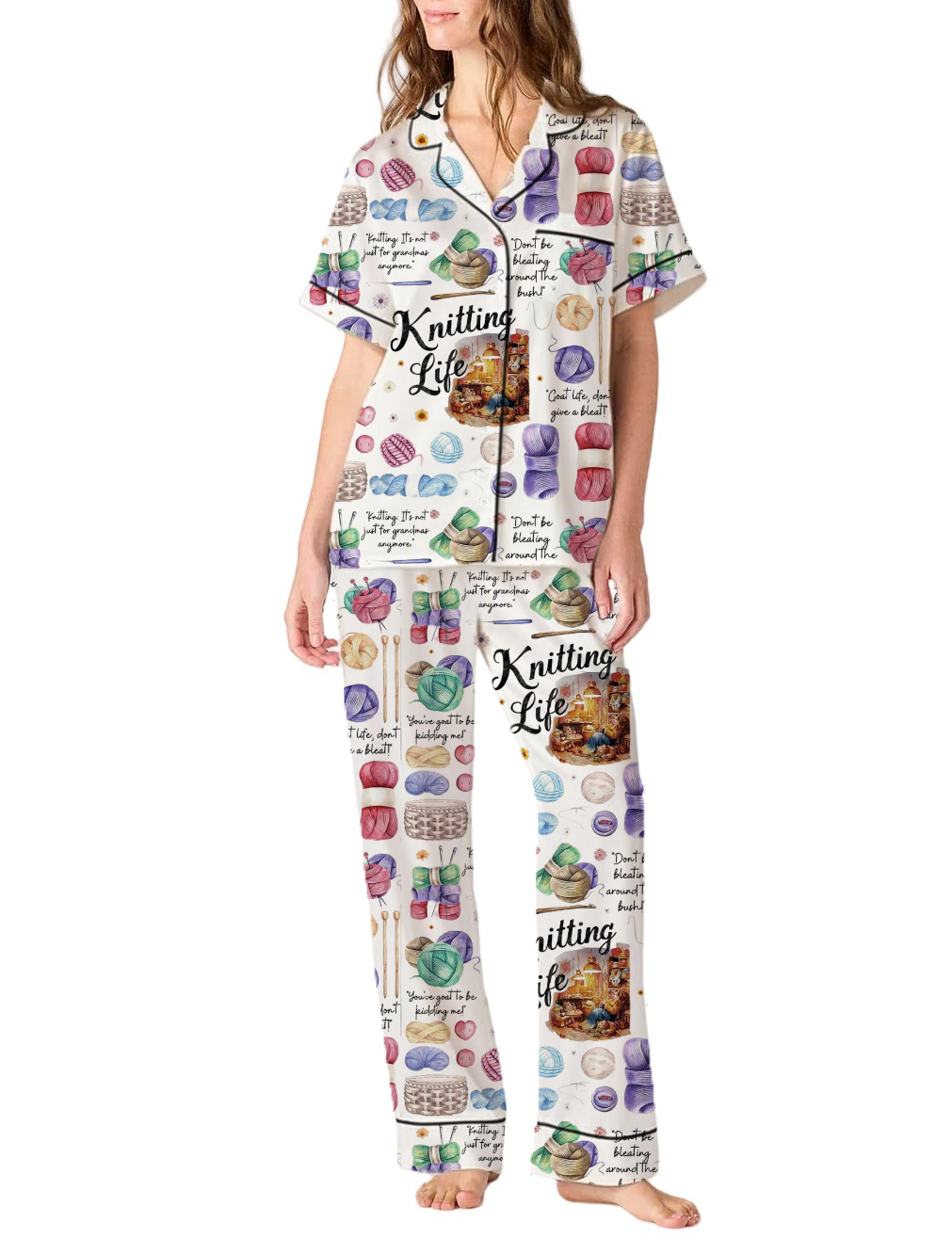 Knitting Life Silky Satin Pajama Pants Set For Women