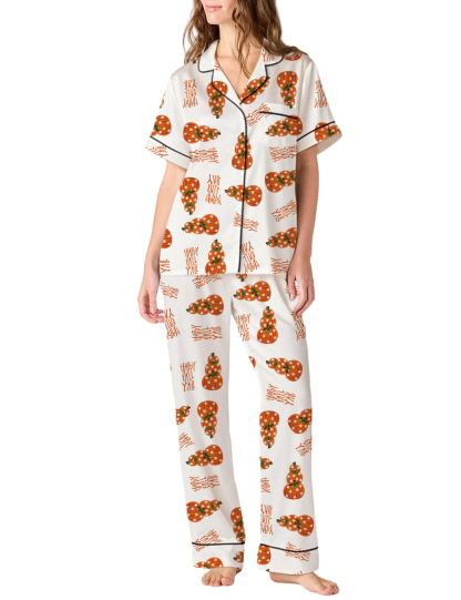 Happy Fall Ya'll Silky Satin Pajama Pants Set For Women