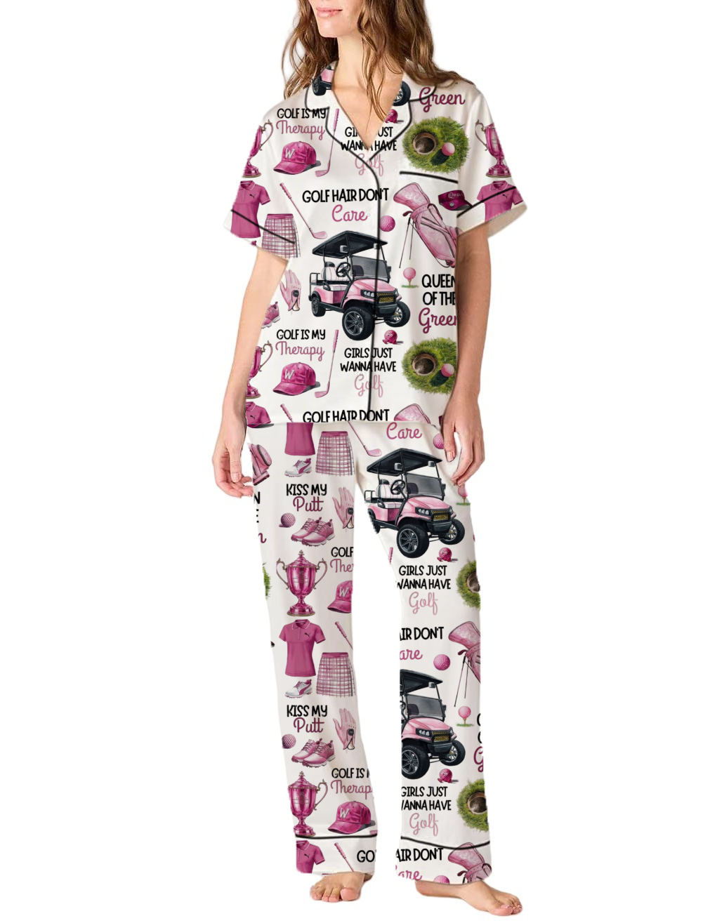 Women Golf Silky Satin Pajama Pants Set For Women