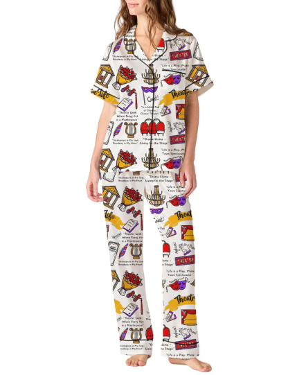 Theatre Life Theater Lover Silky Satin Pajama Pants Set For Women