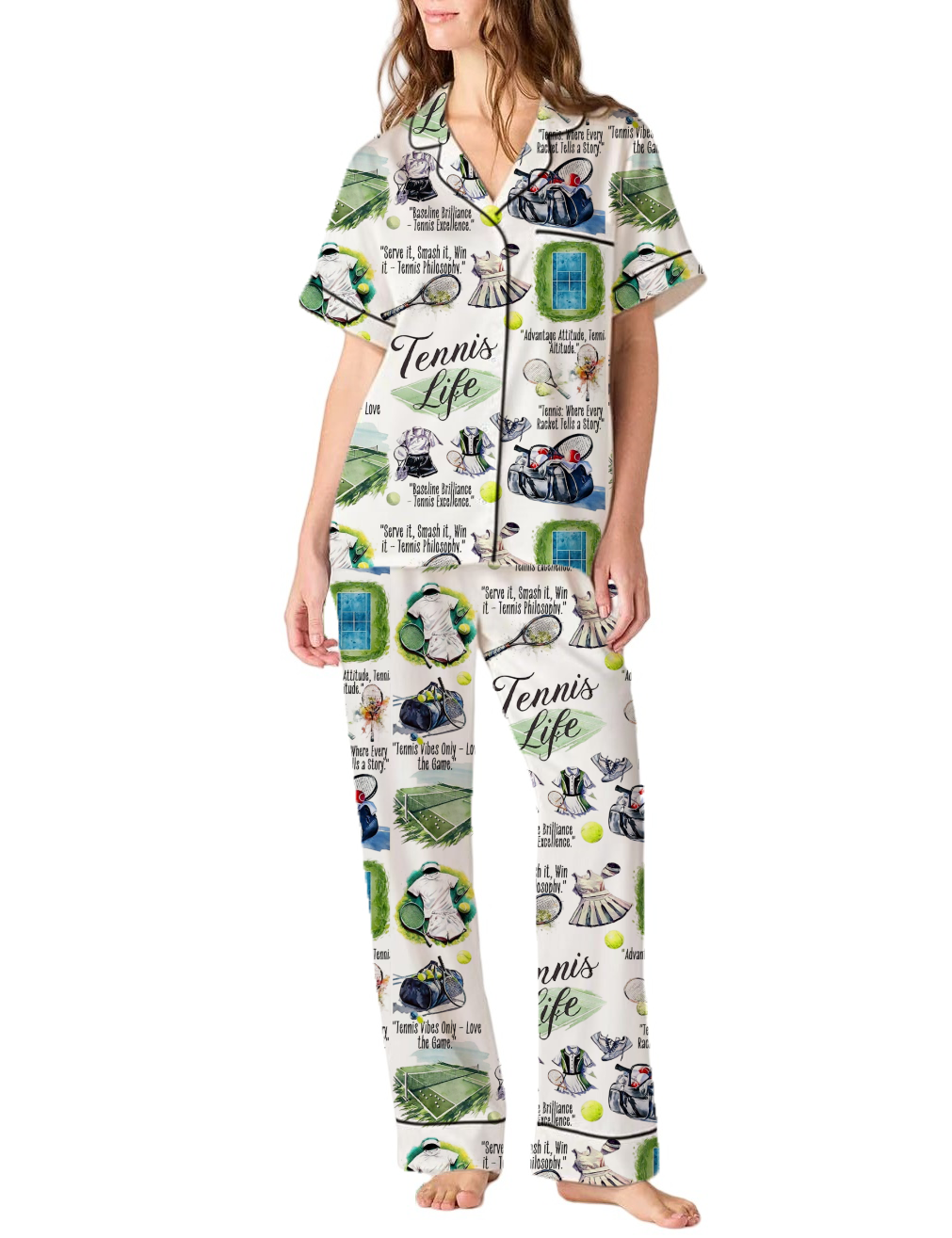 Tennis Life Silky Satin Pajama Pants Set For Women